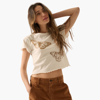 Butterflies Cropped Lettuce-Edge Graphic Baby Tee