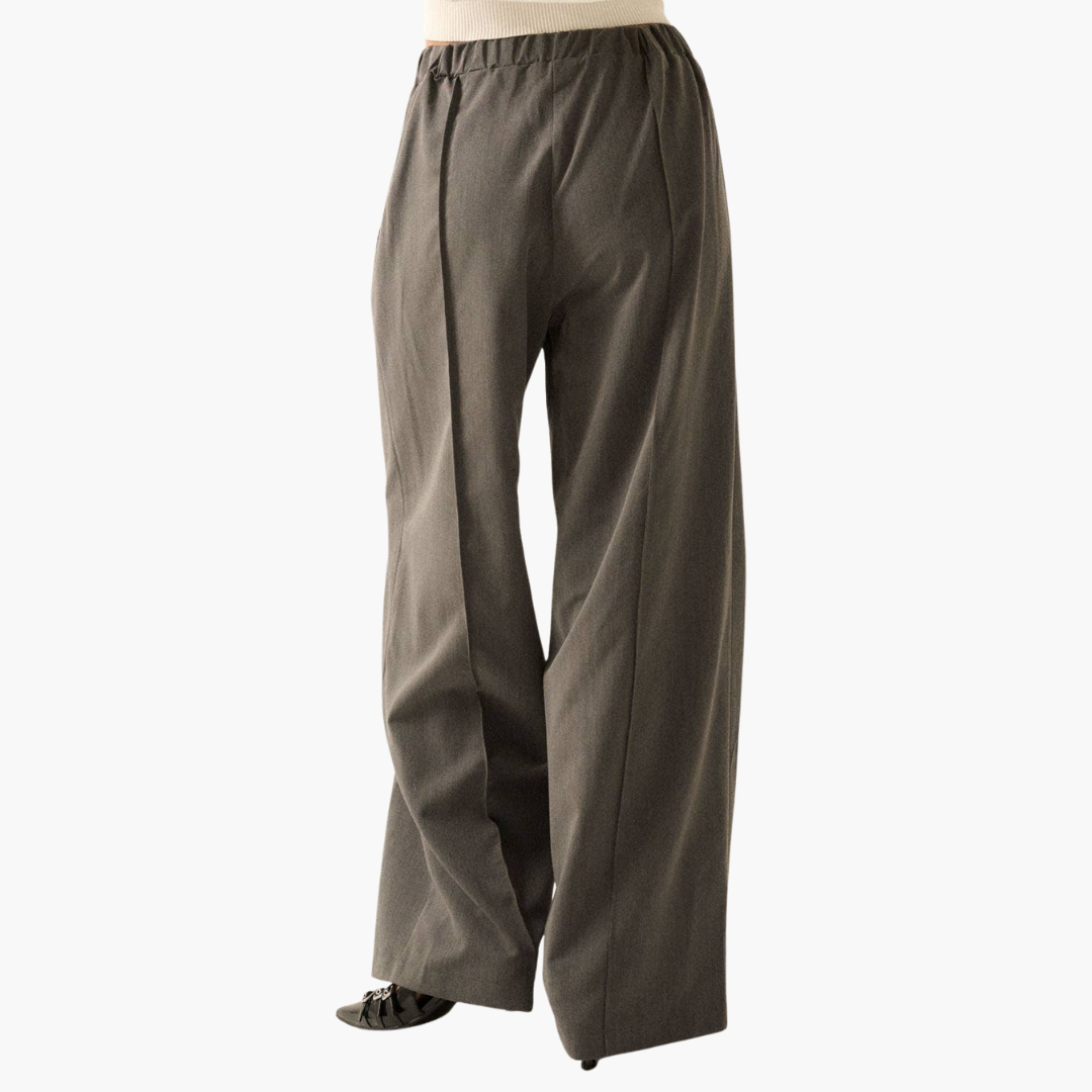 Charcoal Solid Woven Wide-Leg Pintuck Drawstring Pants