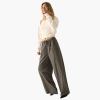 Charcoal Solid Woven Wide-Leg Pintuck Drawstring Pants