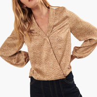 Animal-Print Satin Surplice Blouse