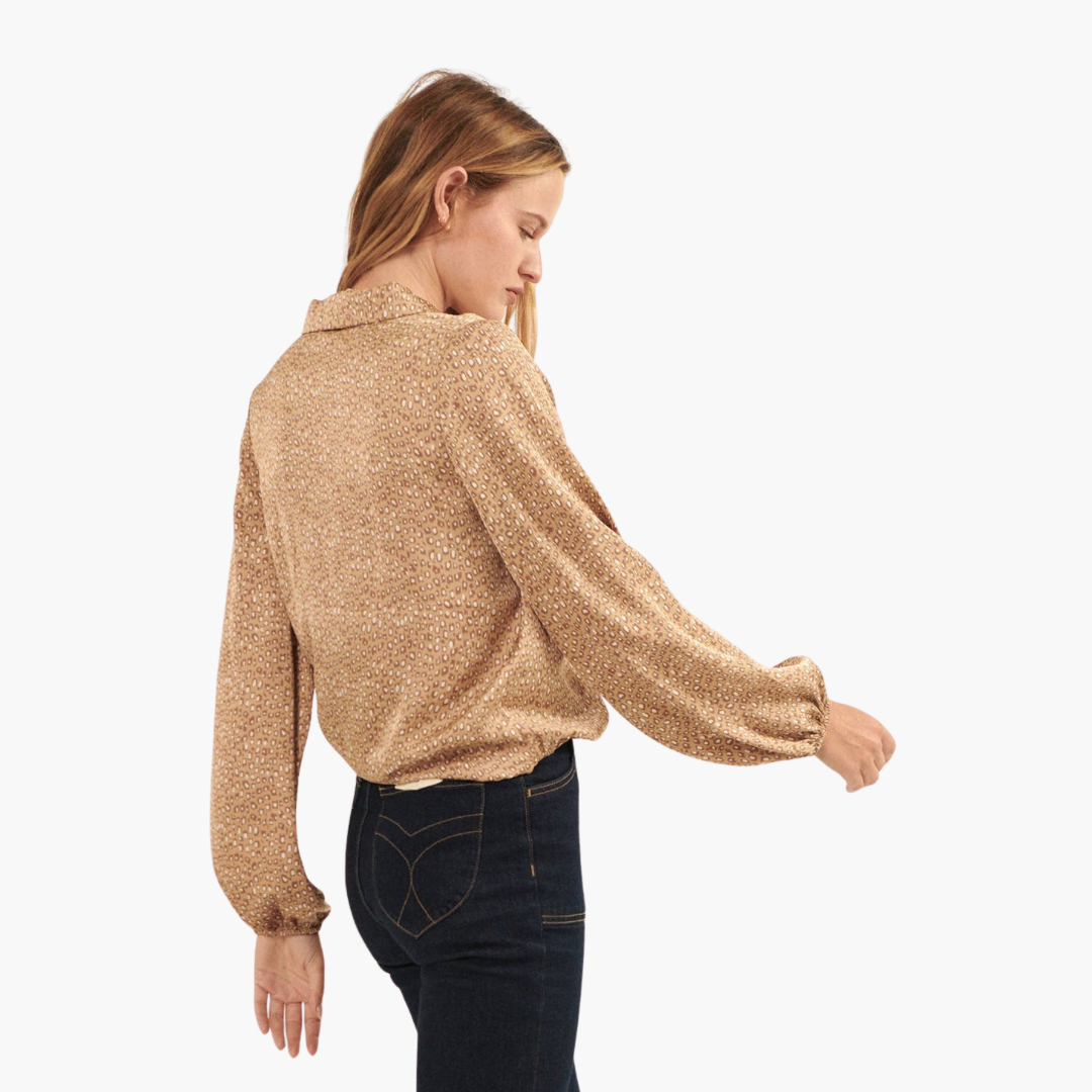 Animal-Print Satin Surplice Blouse