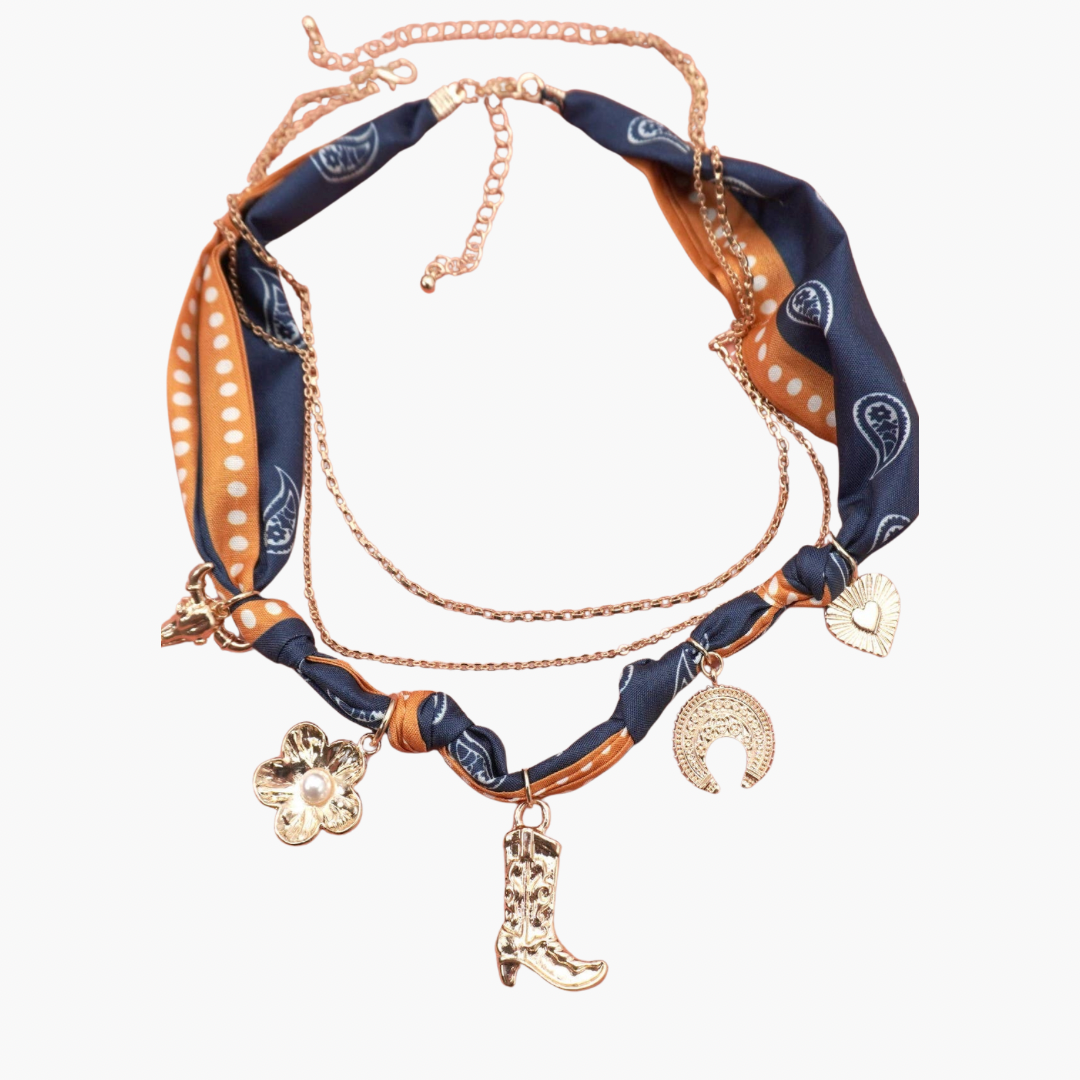 Boho Scarf Charm Layered Necklace