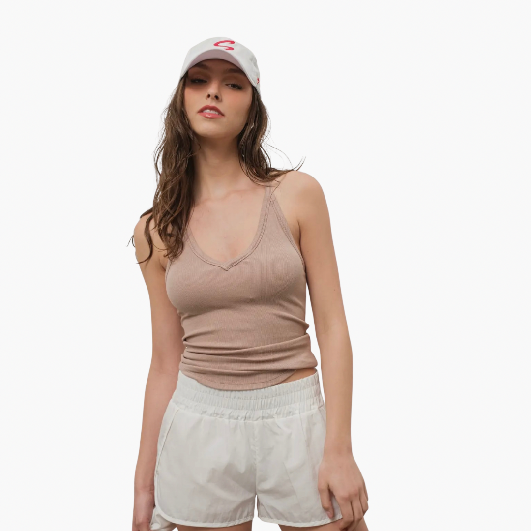 Ribbed V-Neck Racerback Tank