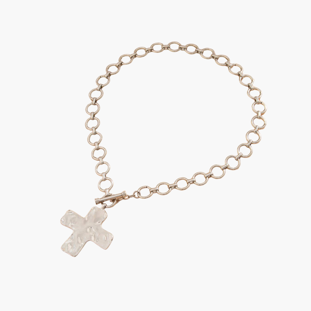 Notable Hammered Cross Front Toggle Necklace