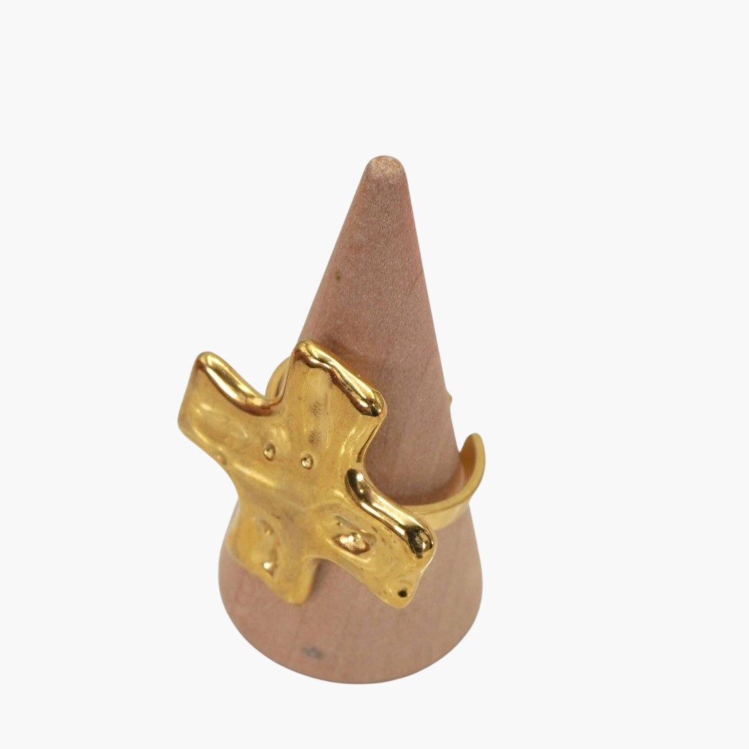 18K Stainless Steel Tarnish-Free Pressed Flower Cross Rings