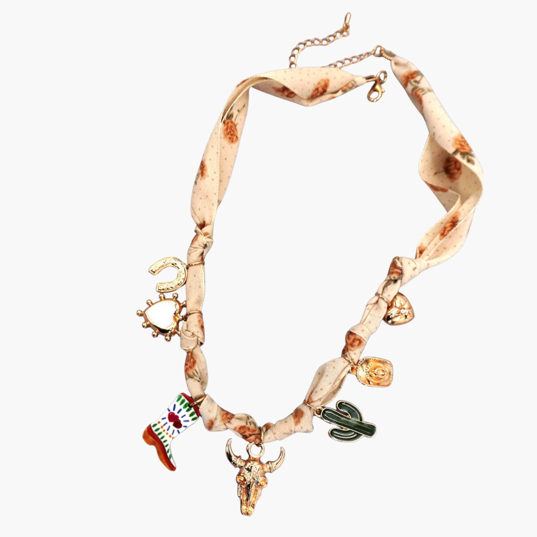 Cactus Bohemian Scarf Charm Necklace