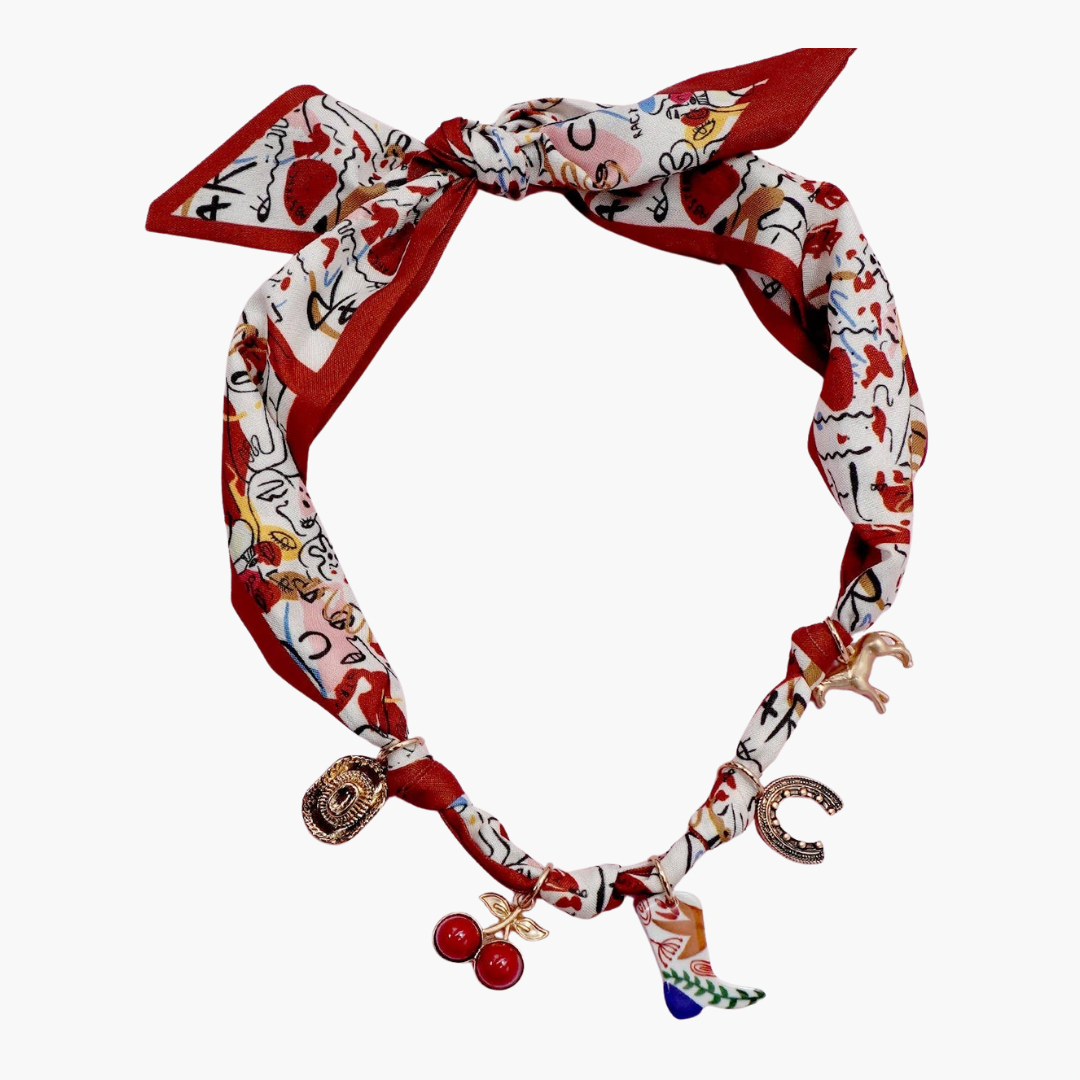 Red Bohemian Adjustable Scarf Charm Necklace