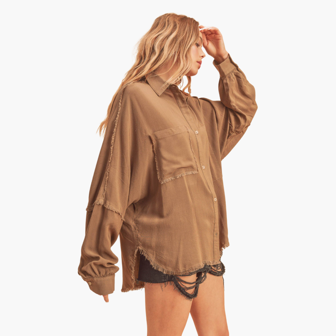 Mocha Delilah Oversized Button Down Blouse
