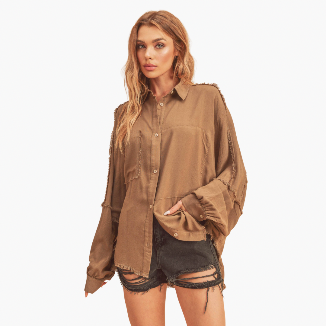 Mocha Delilah Oversized Button Down Blouse