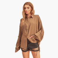 Mocha Delilah Oversized Button Down Blouse