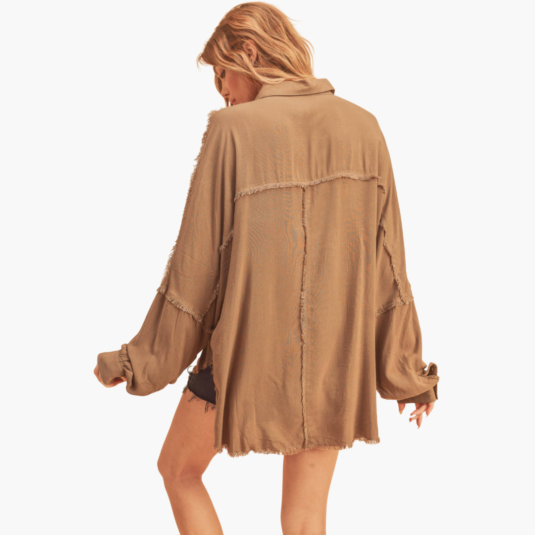 Mocha Delilah Oversized Button Down Blouse
