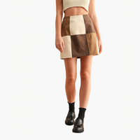 Brown Patch Work Faux Suede Skirt