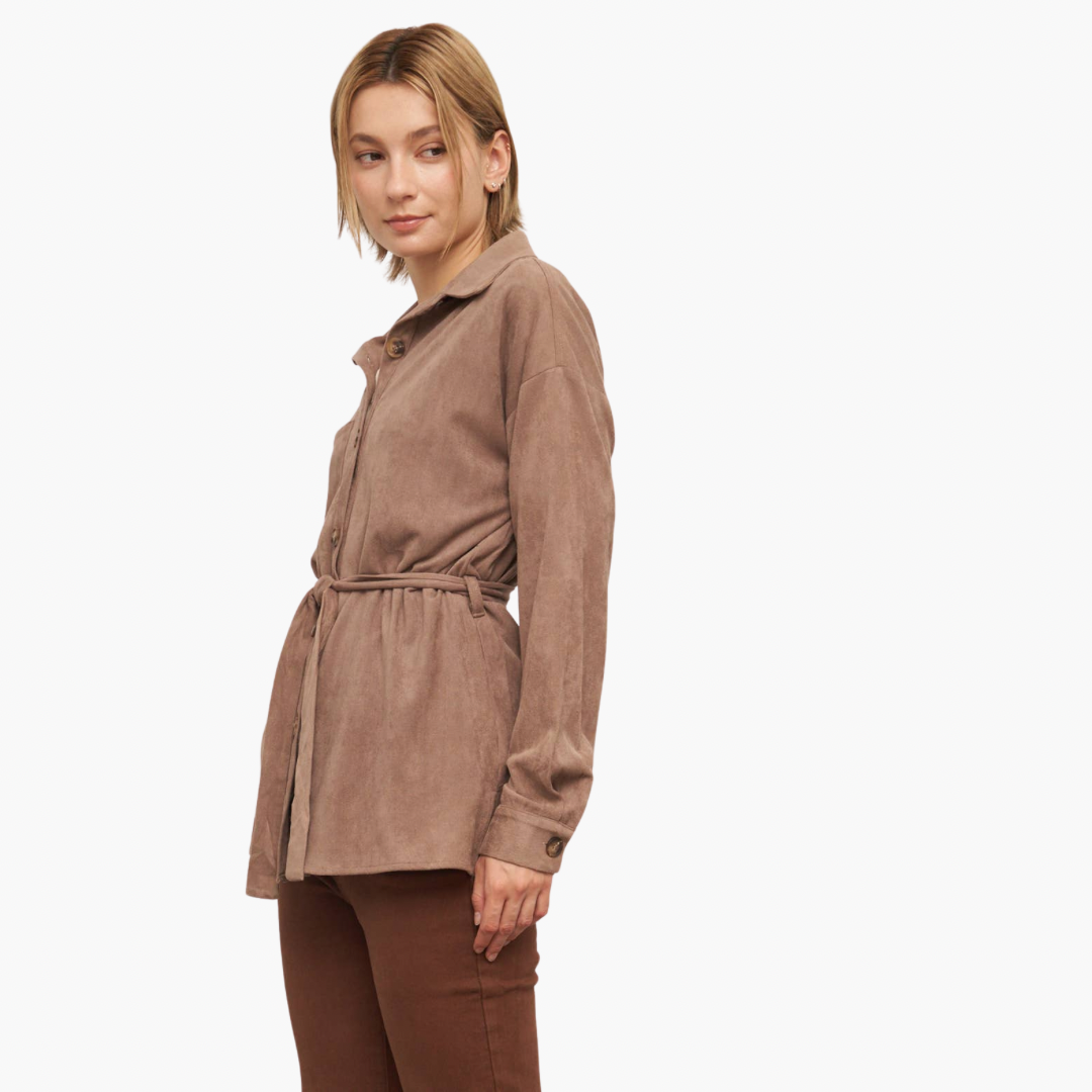 Taupe Suede Shacket with Belt