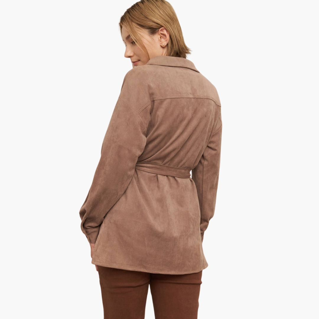 Taupe Suede Shacket with Belt