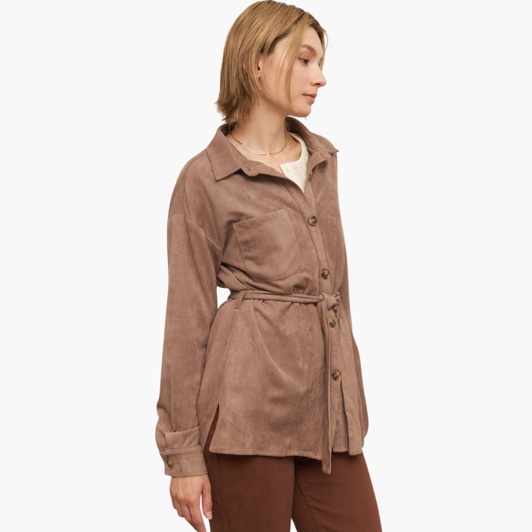 Taupe Suede Shacket with Belt