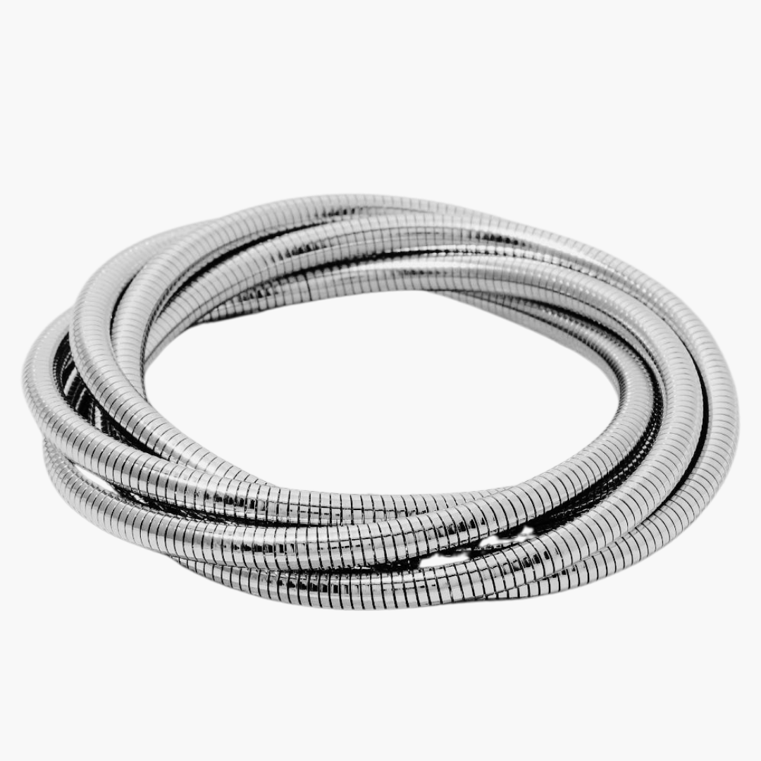 Silver Knotted Elastic Metallic Coil Bracelet Set