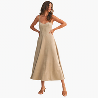Oatmeal Suede Corset Flared Midi Dress