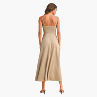 Oatmeal Suede Corset Flared Midi Dress