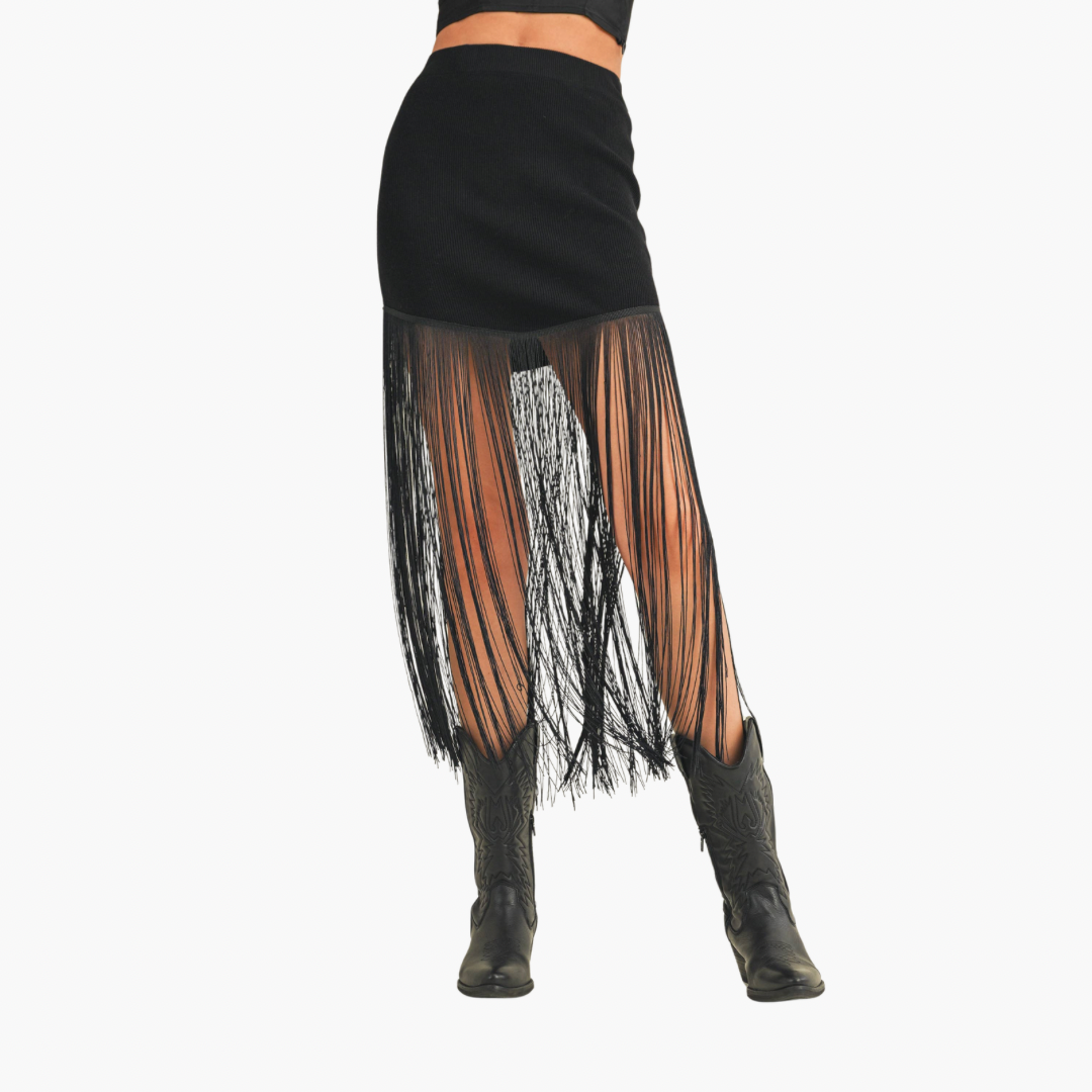 Black Knit Fringe Skirt