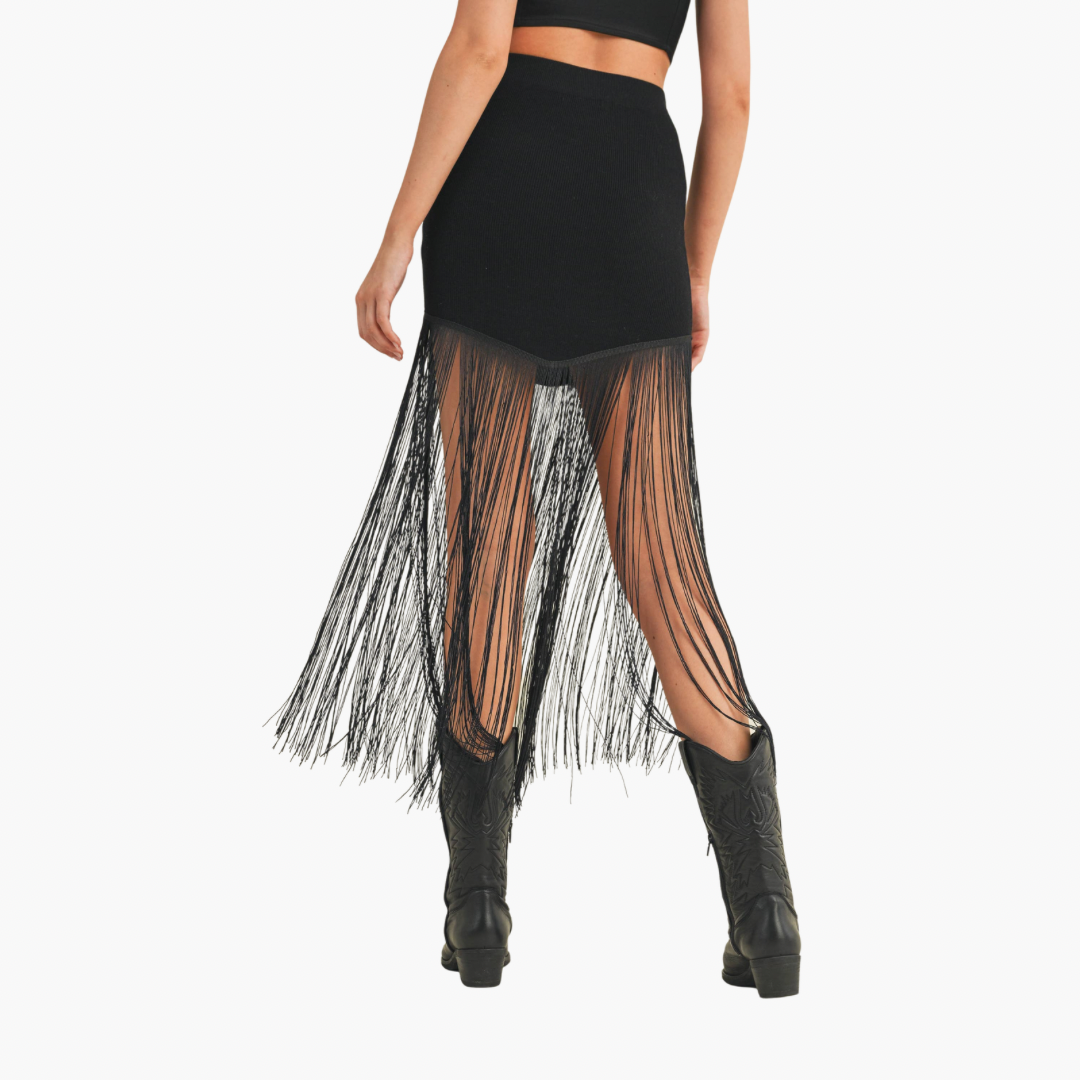 Black Knit Fringe Skirt