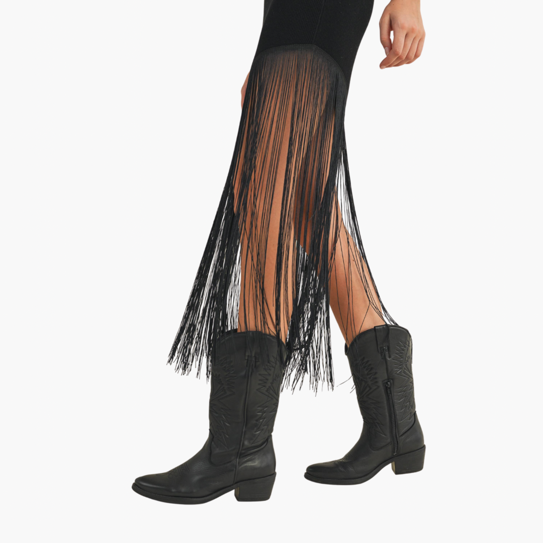 Black Knit Fringe Skirt