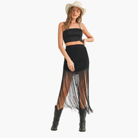 Black Knit Fringe Skirt