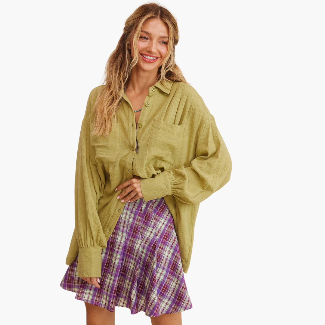 Light Green Gauze Cotton Button-Down Shirt