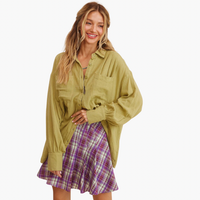 Light Green Gauze Cotton Button-Down Shirt