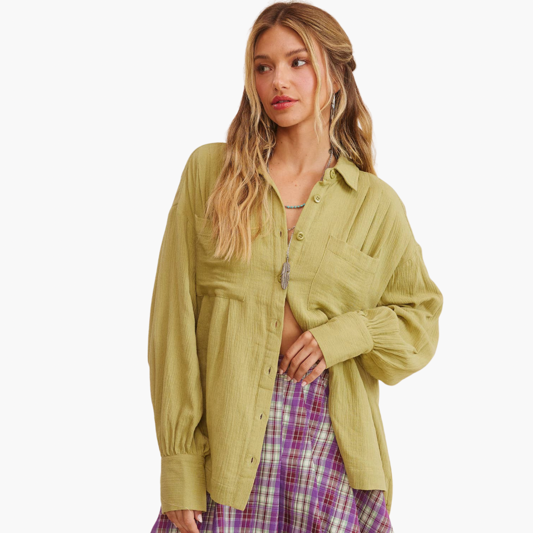 Light Green Gauze Cotton Button-Down Shirt