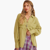 Light Green Gauze Cotton Button-Down Shirt