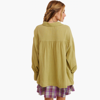 Light Green Gauze Cotton Button-Down Shirt