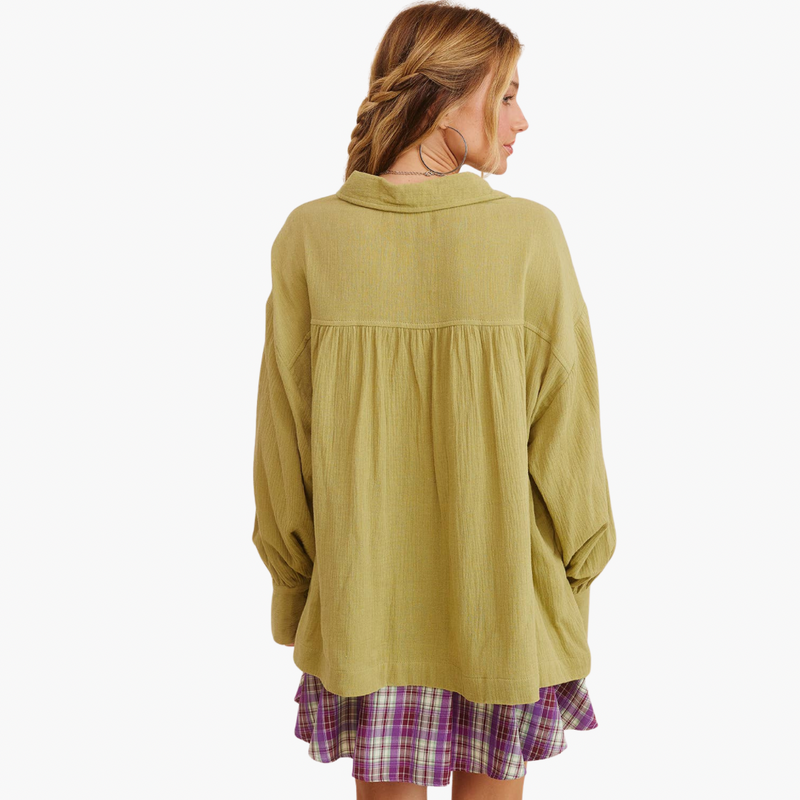 Light Green Gauze Cotton Button-Down Shirt