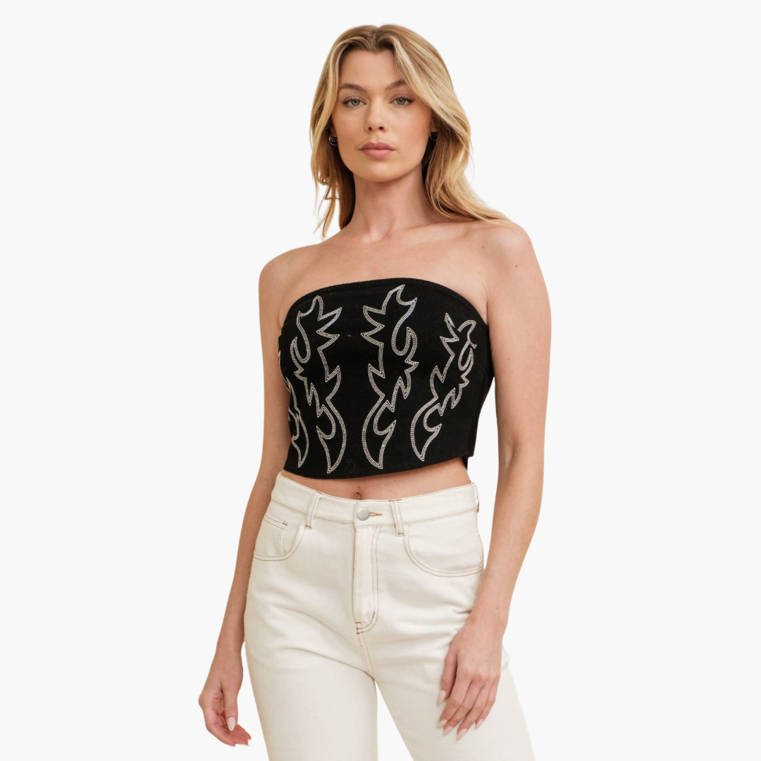 Black Embroidery Design Crop Top