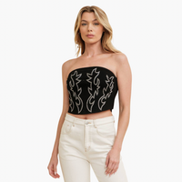 Black Embroidery Design Crop Top