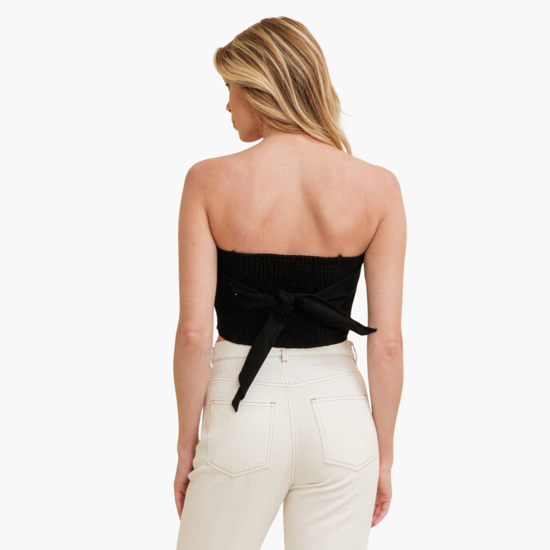 Black Embroidery Design Crop Top