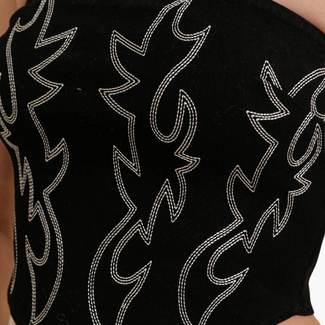 Black Embroidery Design Crop Top