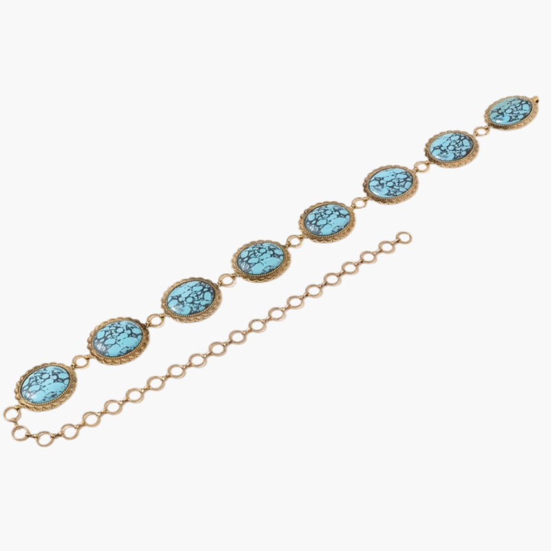 Western Turquoise Stone Oval Concho Disc Chain Belt