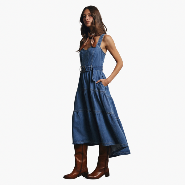 Cloud Wash Tiered Denim Maxi Dress