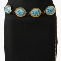 Western Turquoise Stone Oval Concho Disc Chain Belt