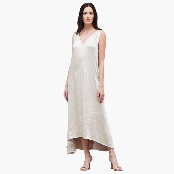 Champagne V-Neck Satin Dress