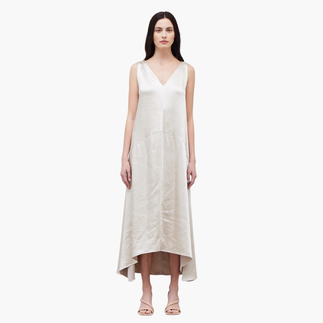 Champagne V-Neck Satin Dress