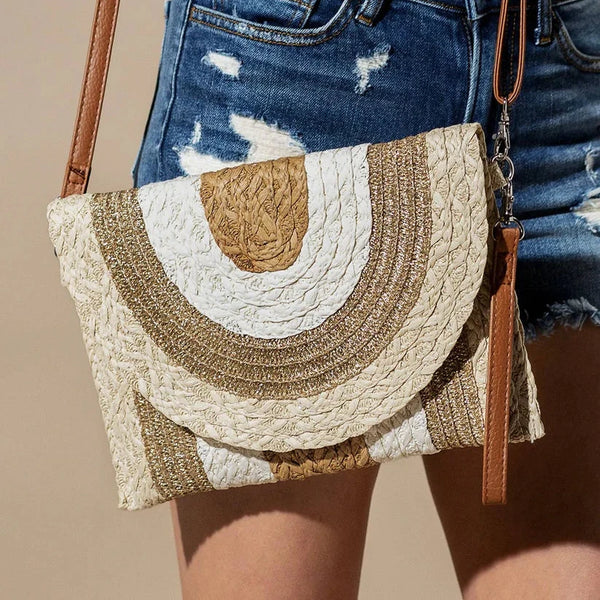 Metallic Lined Multi Color Straw Clutch/Crossbody Bag
