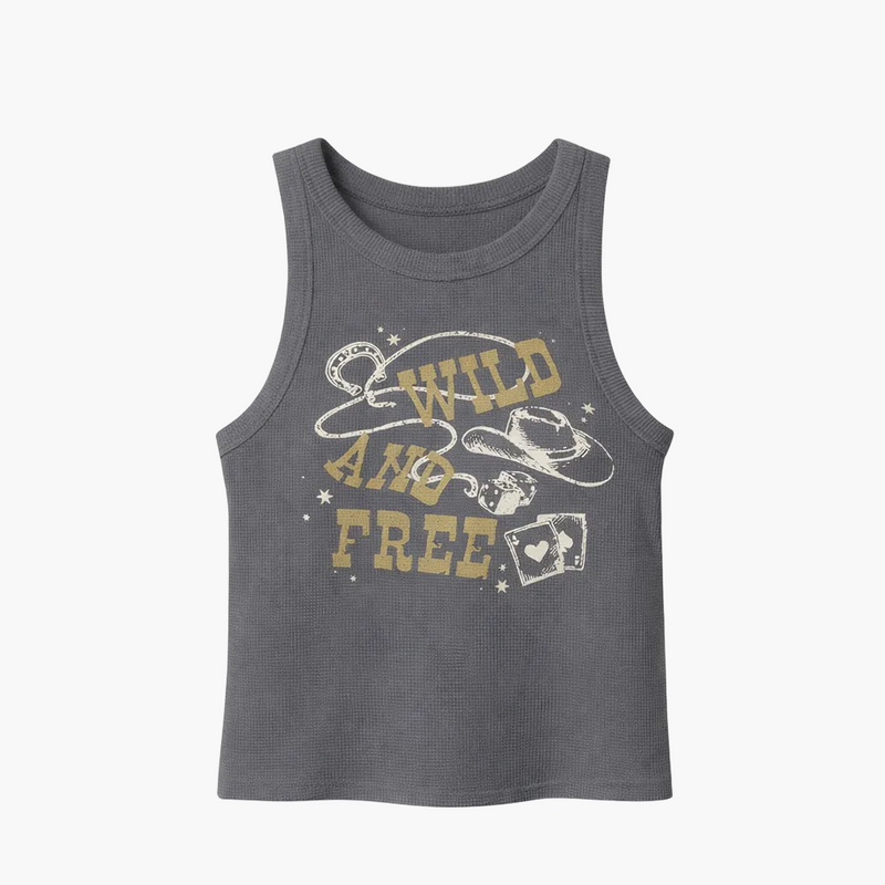 Wild And Free Waffle-Knit Thermal Graphic Tank Top