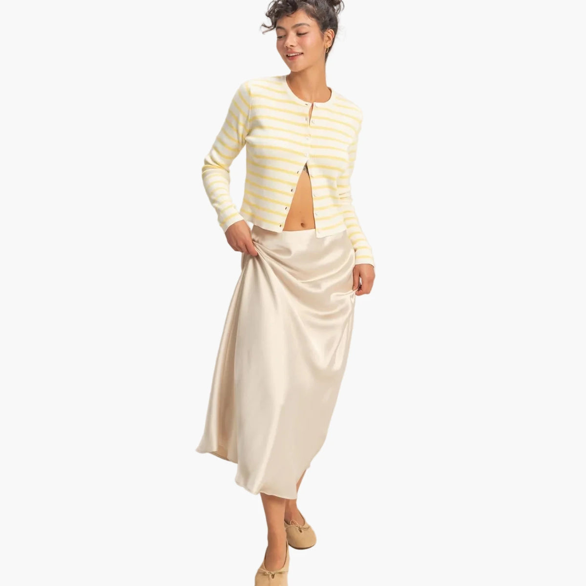 Cream Satin Maxi Skirt