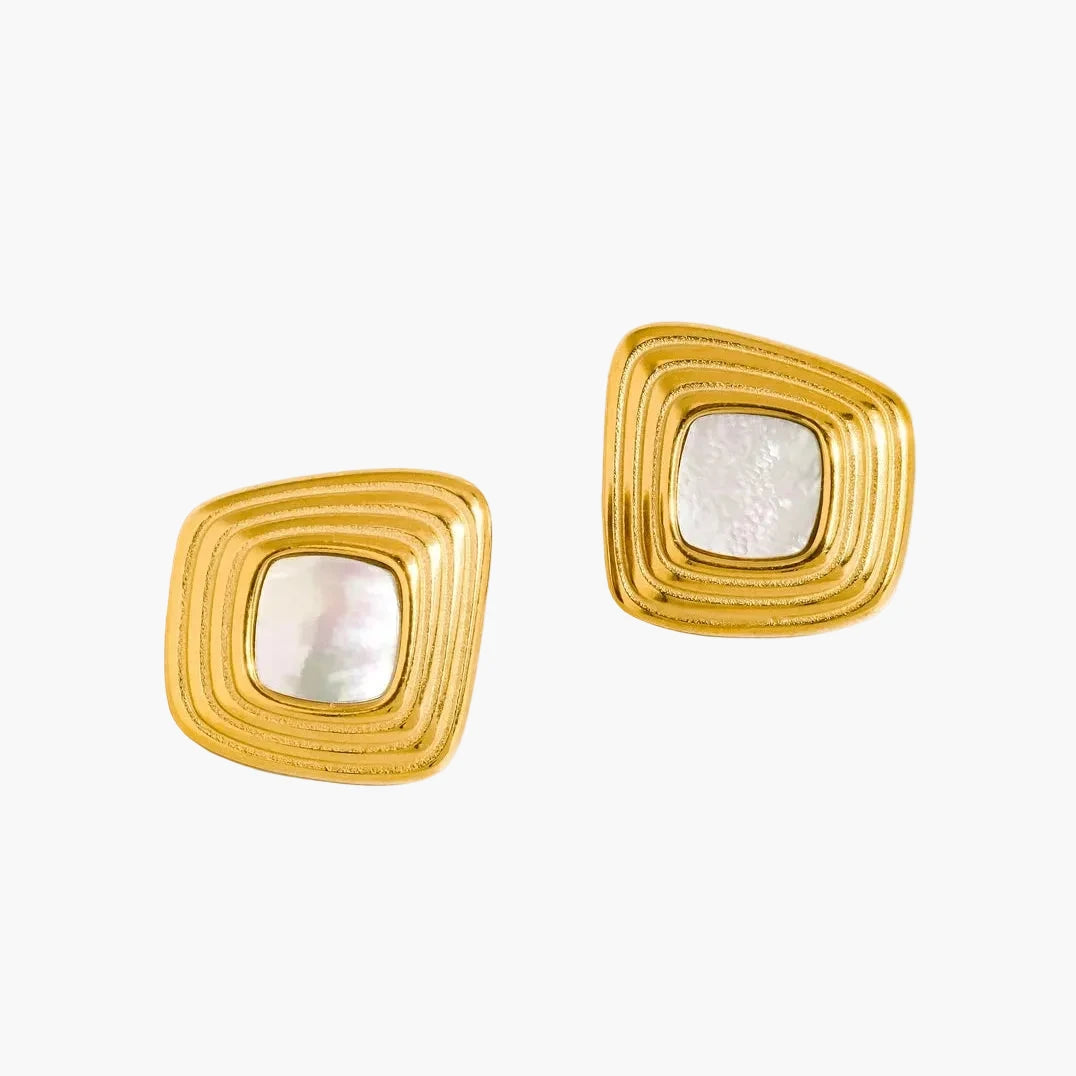 Solenne 18K Gold Non-Tarnish Enamel Square Earrings