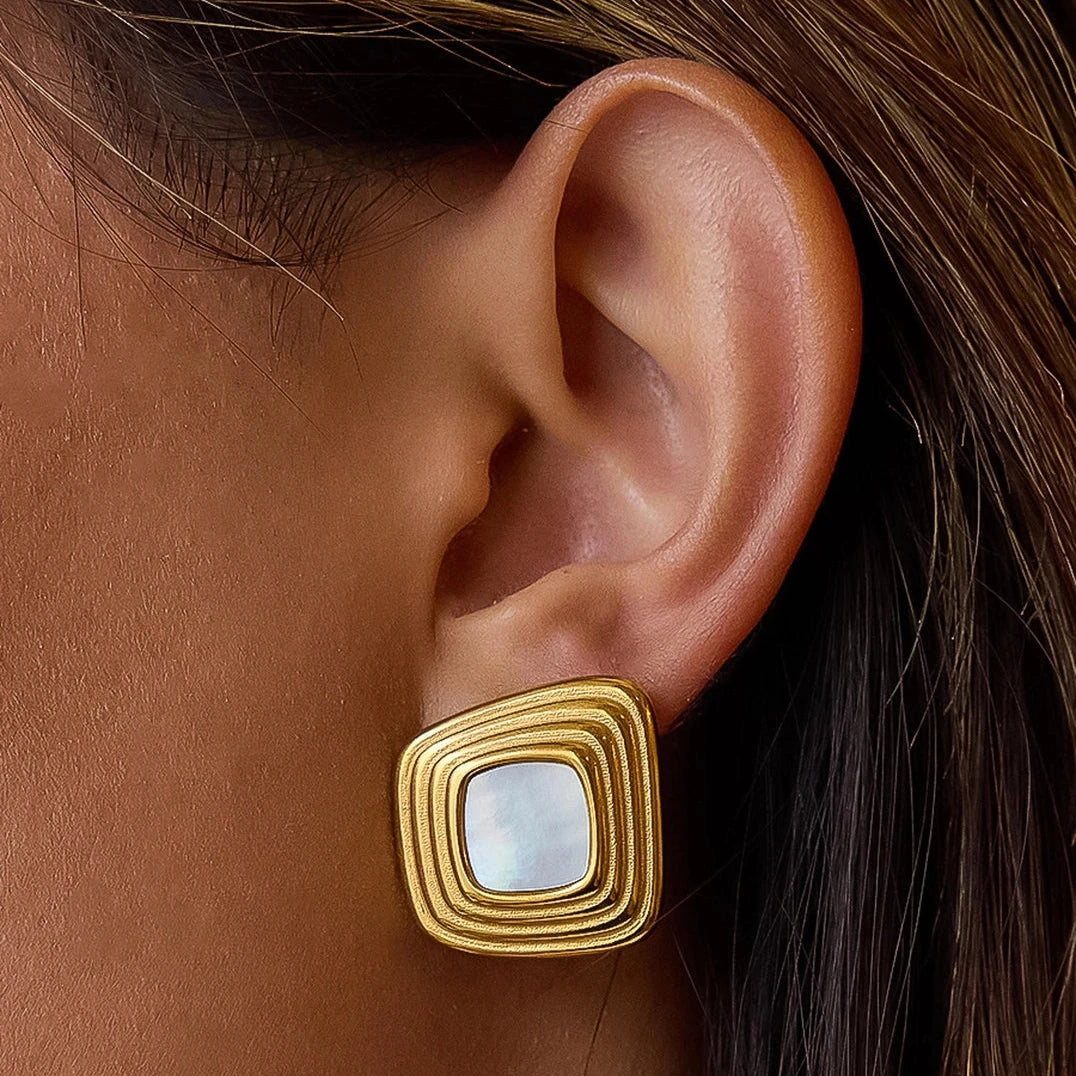Solenne 18K Gold Non-Tarnish Enamel Square Earrings