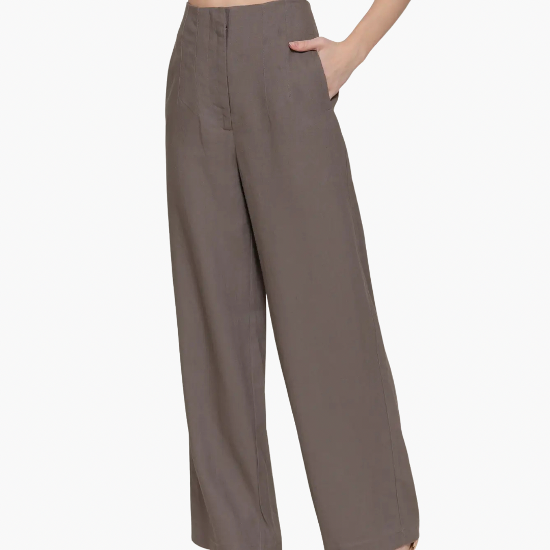 High Waist Pintuck Detail Straight Linen Pants