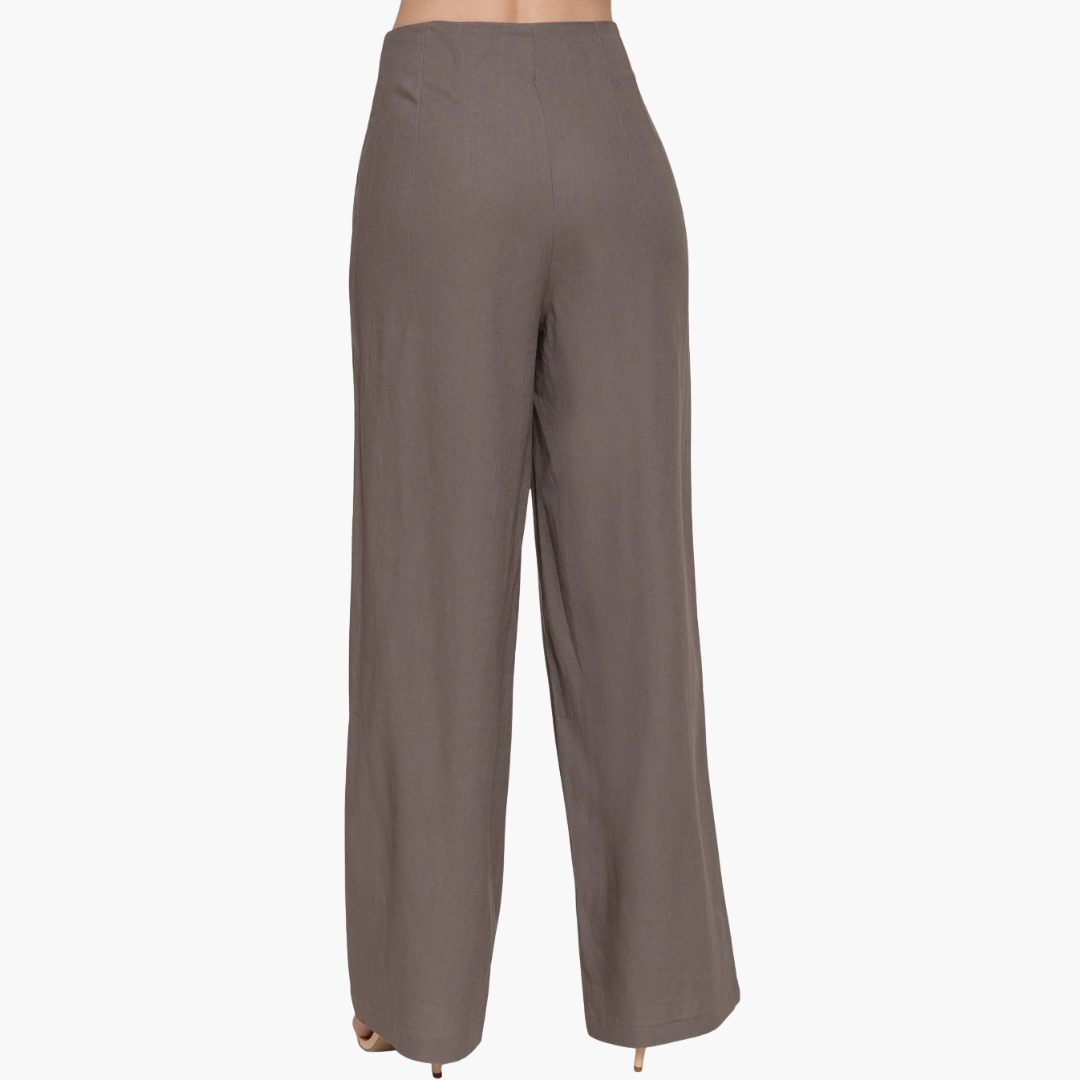 High Waist Pintuck Detail Straight Linen Pants