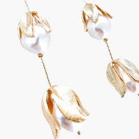 Gold Leaf and Pearl Bud Drop Earrings