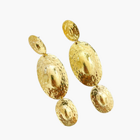 Oval Disc Statement Gold Earrings